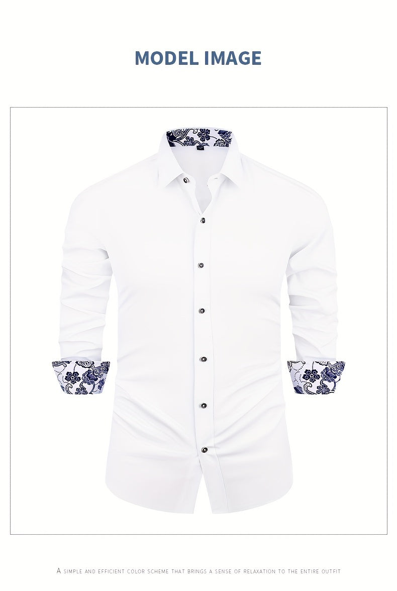 Men's Patchwork Lapel Collar Design Dress Shirts With Chest Pocket,