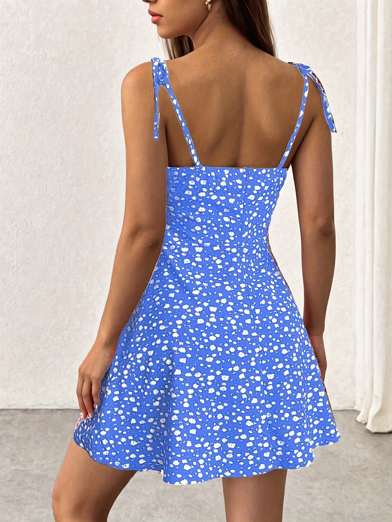 [Elegant Cami Dress] Elegant Floral Print Cami Dress |