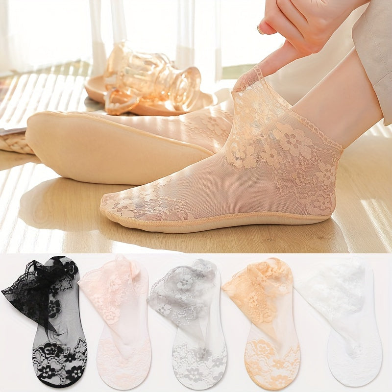 [Breathable Lace Socks] 5 Pairs Ultra-Thin Women’s/MH