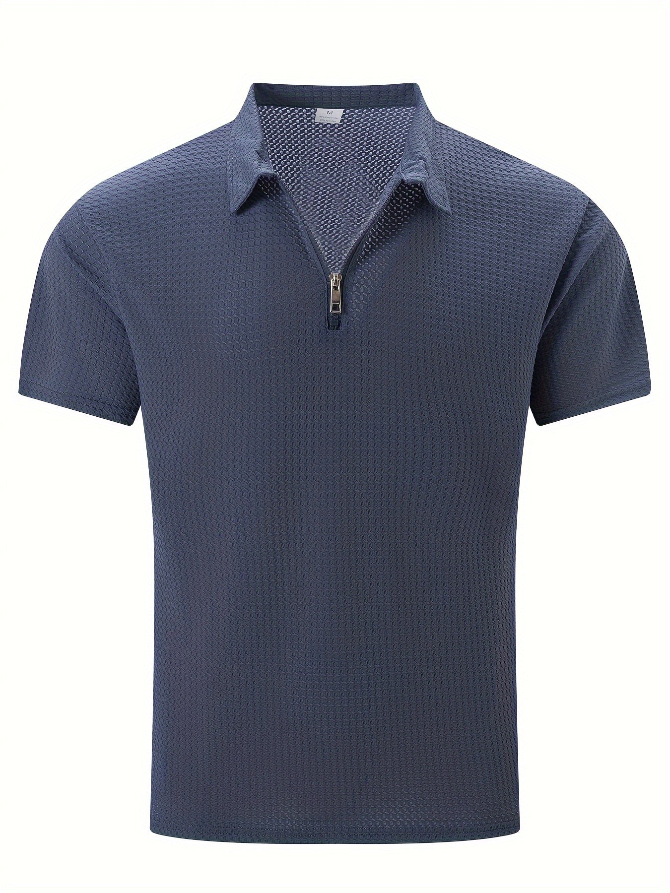 Men's Solid Color Quarter Zip Golf Shirt, Breathable Short Sleeve .