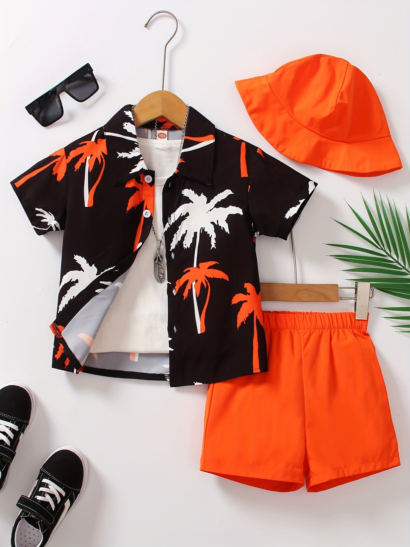 3pcs Boys Casual Coconut Tree Graphic Print Short Sleeve.