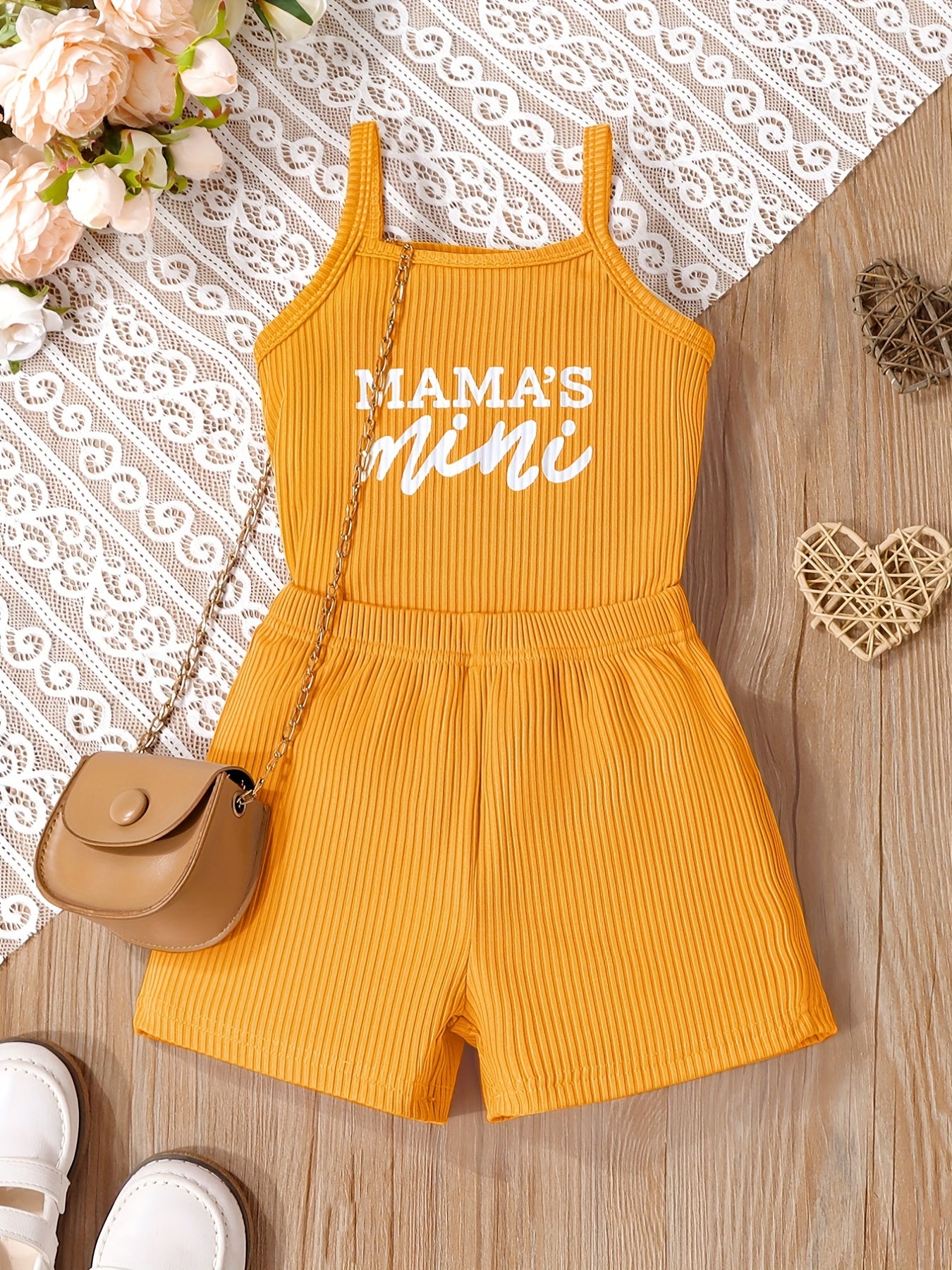 2pcs Toddler Girls Letter "MAMA'S MINI" Graphic Cami Top