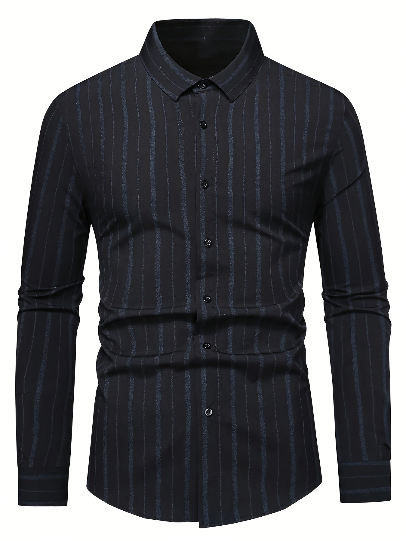 Men's Striped Lapel Collar Design Dress Shirts,