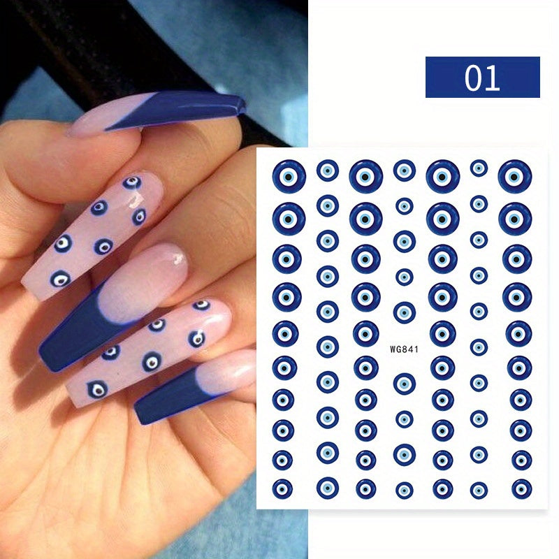 3D Evil Eye Nail Art Stickers - Self-Adhesive Witch Nail Decals for Manicure Designs - Perfect Gift for Women and Girls