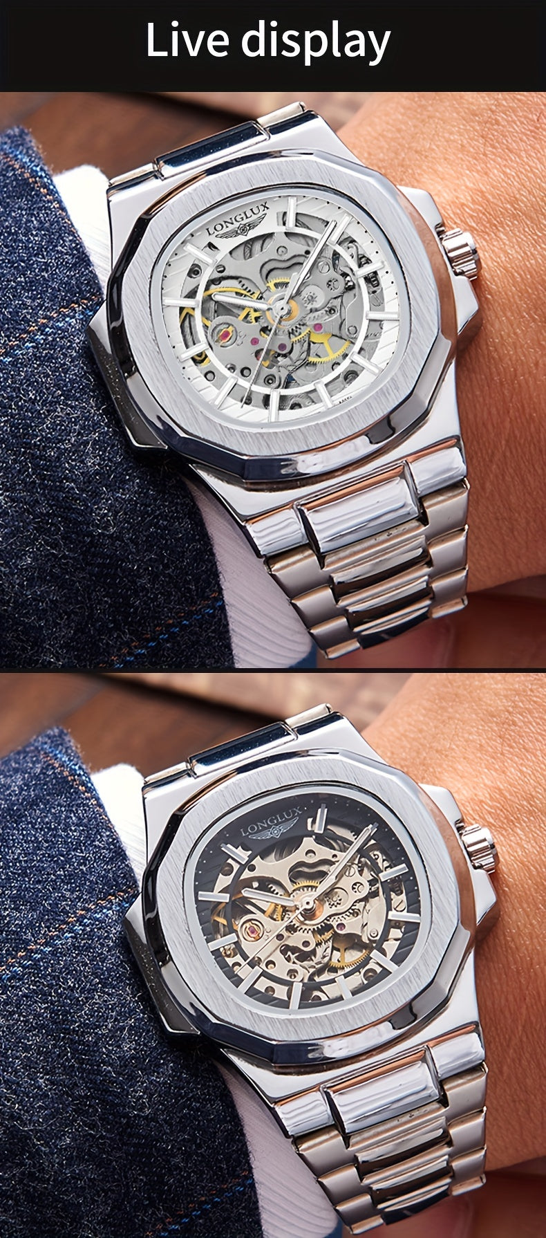 Dial4.1cmNautilus Watch For Men Fully Automatic Business Leisure Watch All Metal Case Steel Bow Strap With Butterfly Clasp Trend Fashion Luminous Waterproof Watch Christmas Gift Valentine's Day Gift
