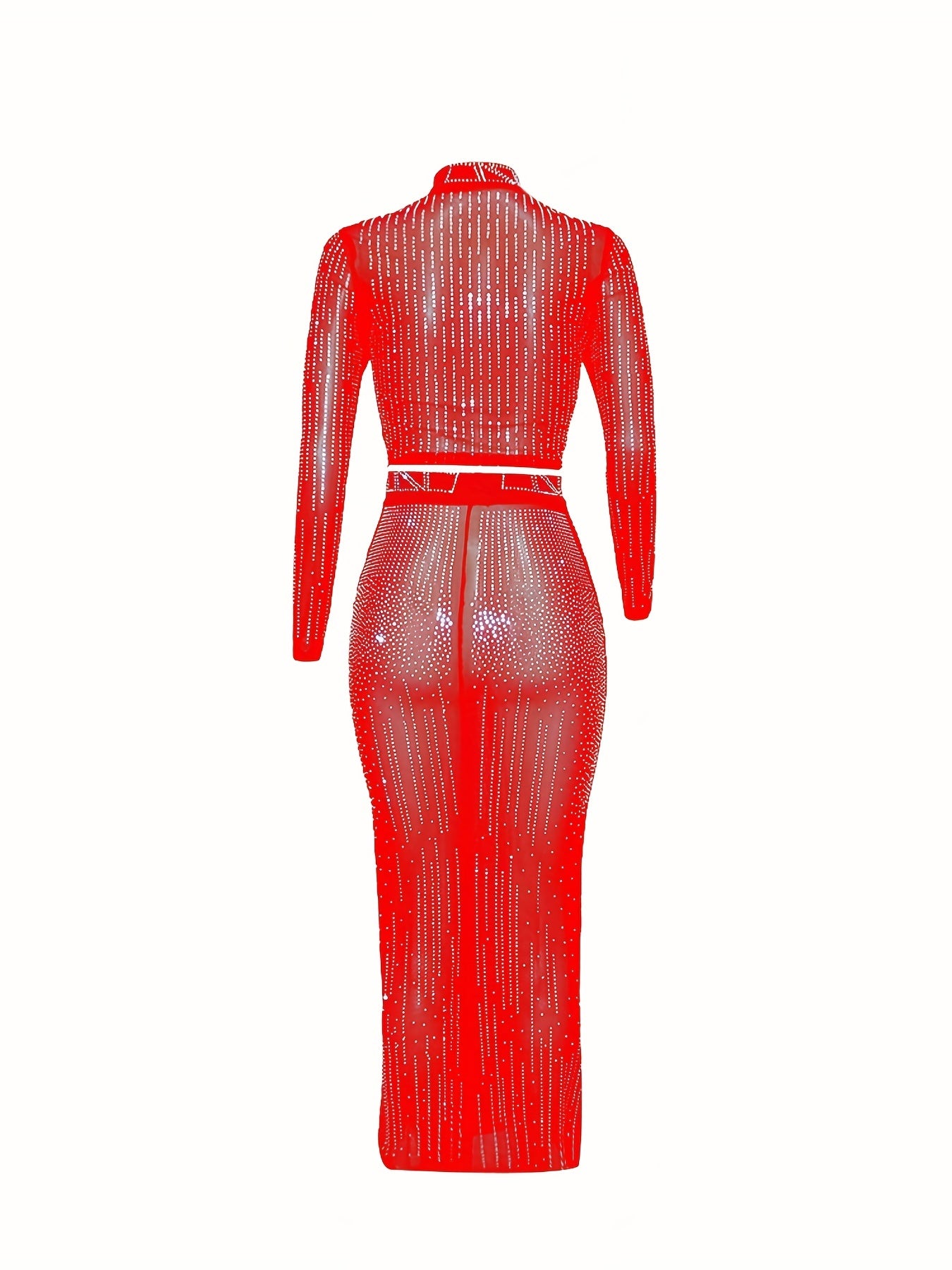 Party Rhinestone Two-piece Set, Bodycon Crop Top.