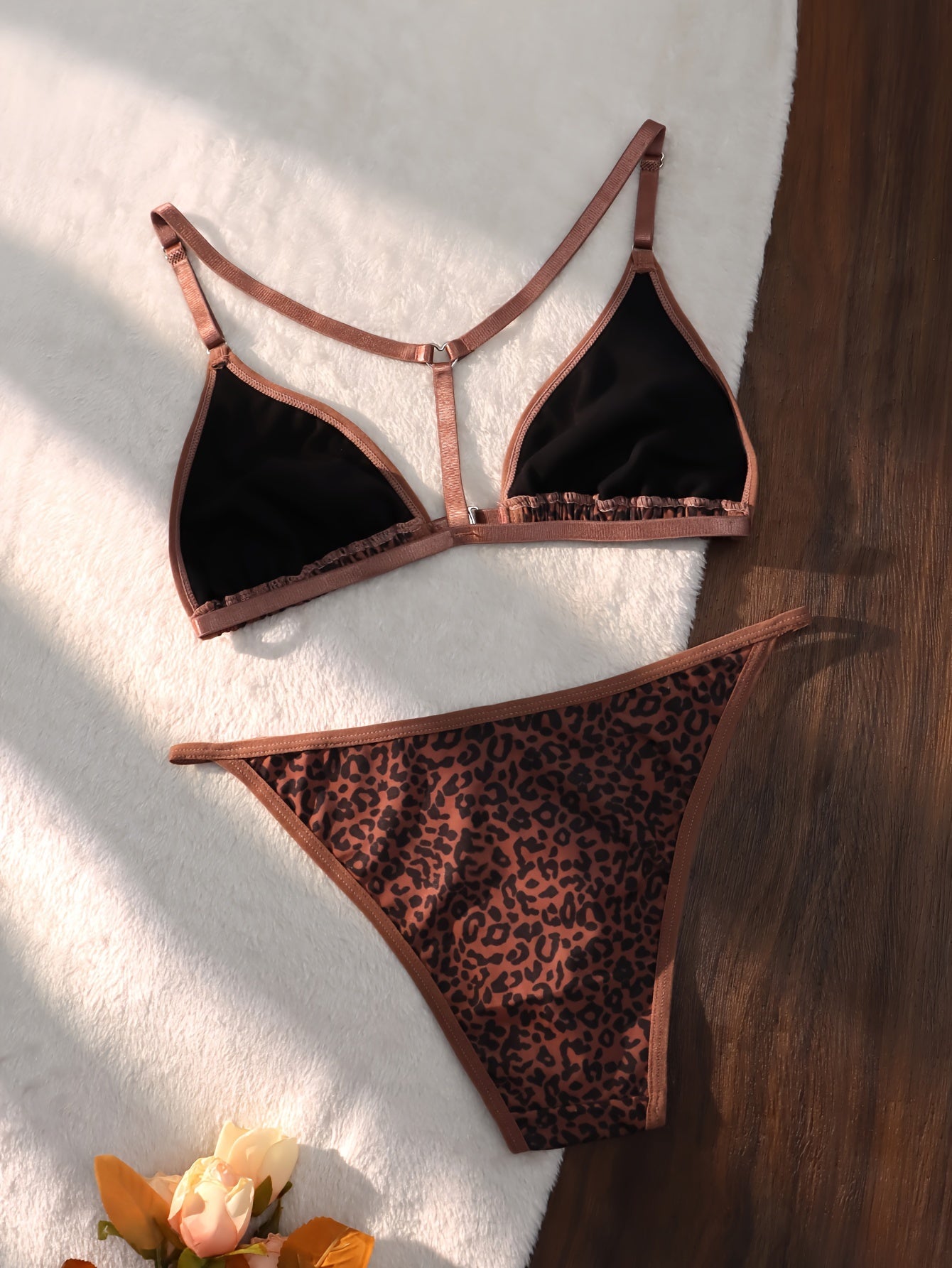 Sexy Lingerie Set, Leopard Print Front Closure Cami Bra & Panties, /MH