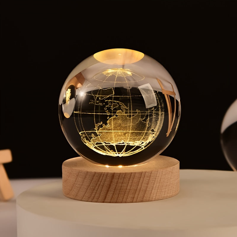 1pc 3D Crystal Ball Night Light with Yellow Warm Galaxy & Planet Pattern, Birthday Gift Idea