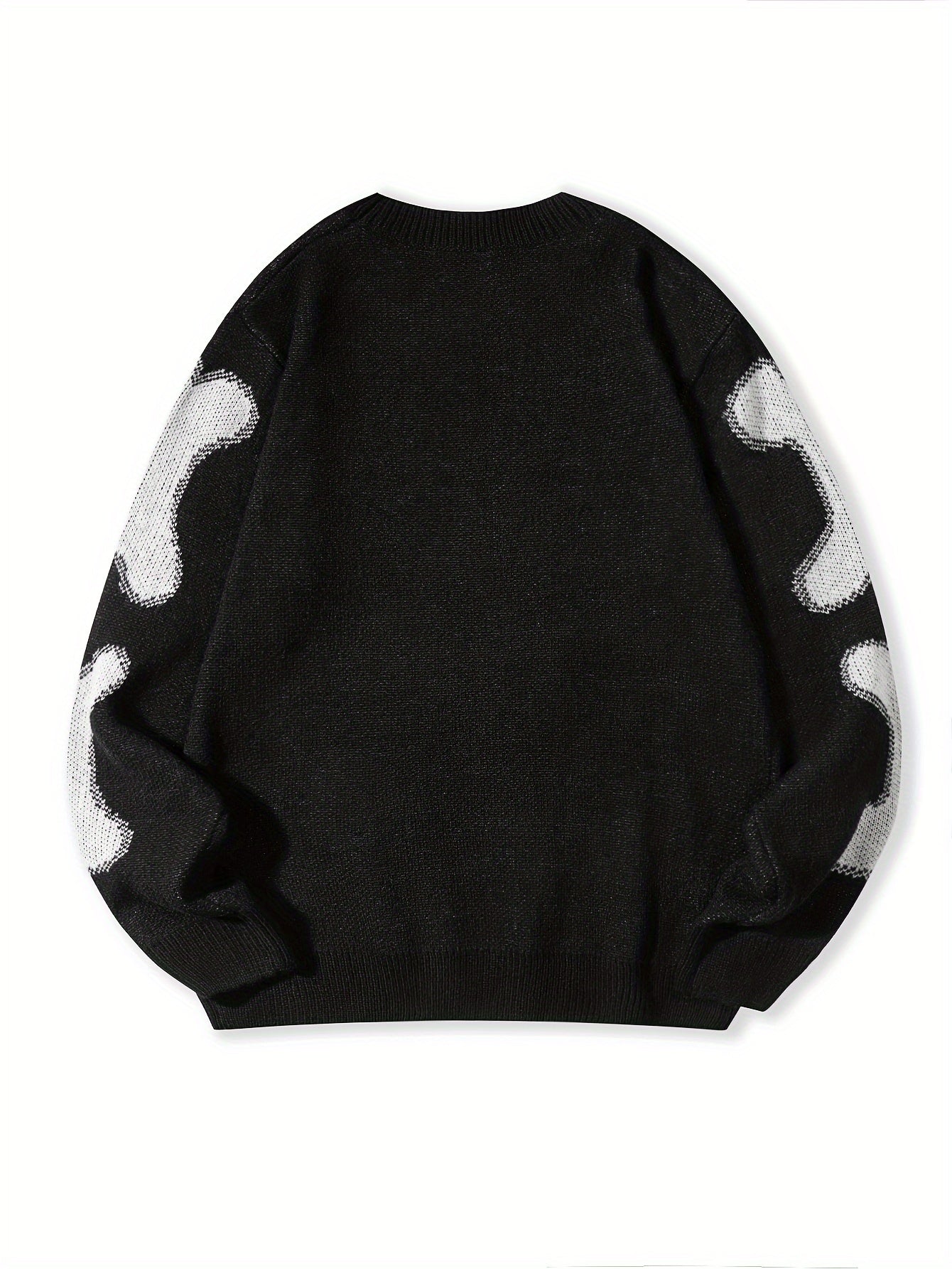 Skeleton Pattern Knitted Sweater, Men's Casual Warm Mid Stretch.