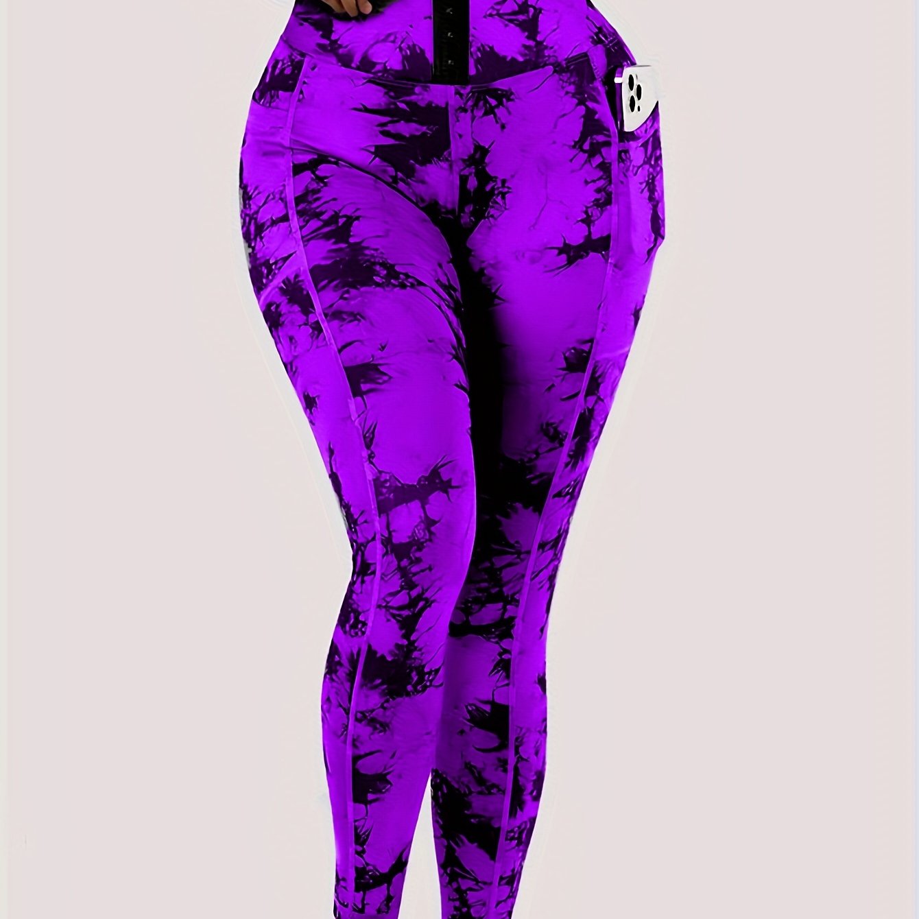 Women'S High-Waist Tie-Dye Yoga Leggings with Front Button Closure & Pockets .