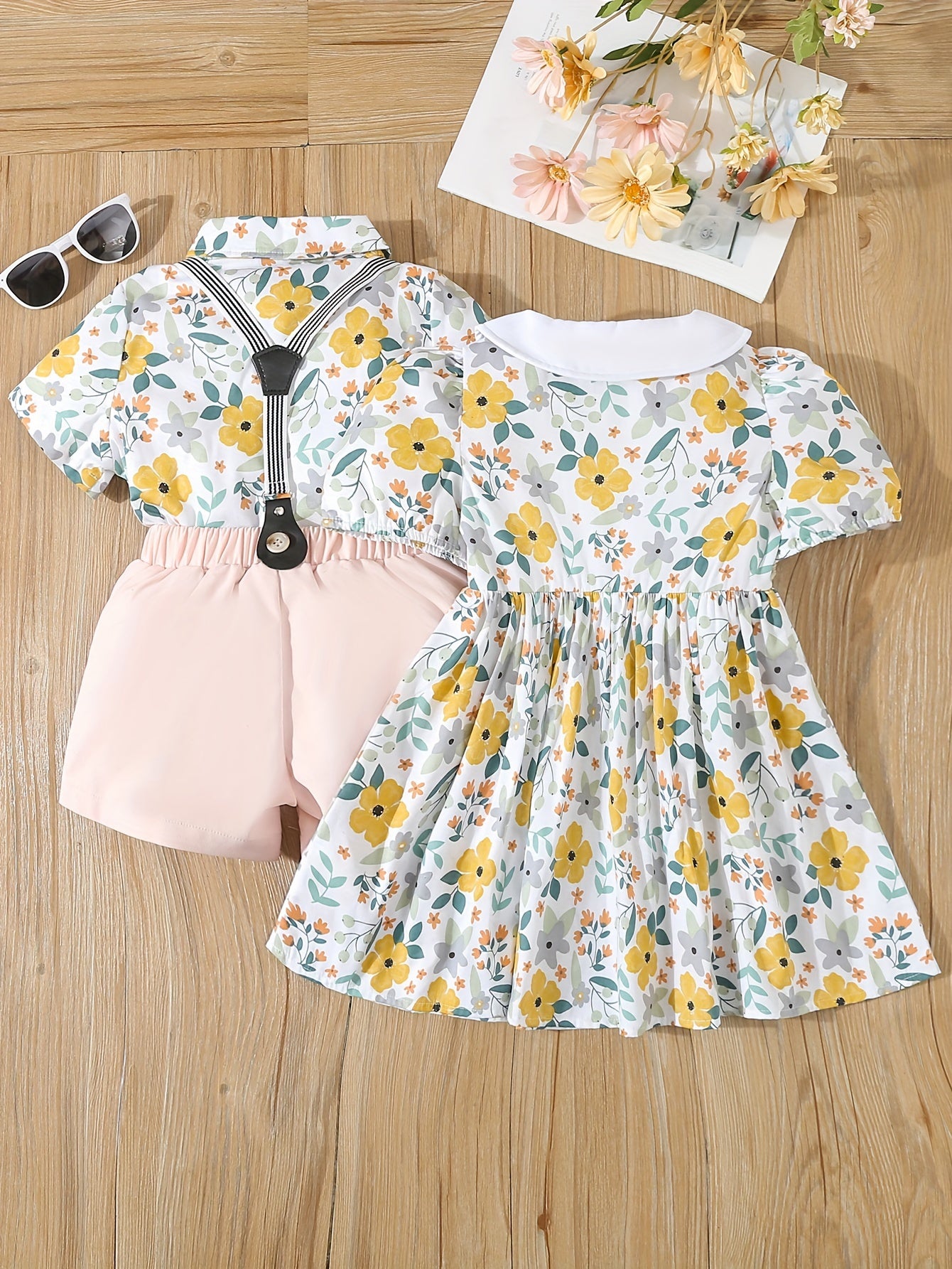 Summer Outfit Set For Kids, Includes Cute Floral Print Dress.