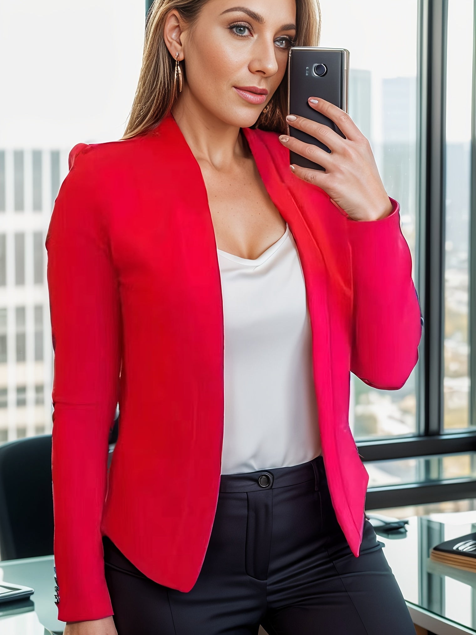 Solid Lapel Blazer, Casual Long Sleeve Blazer For Office & Work,