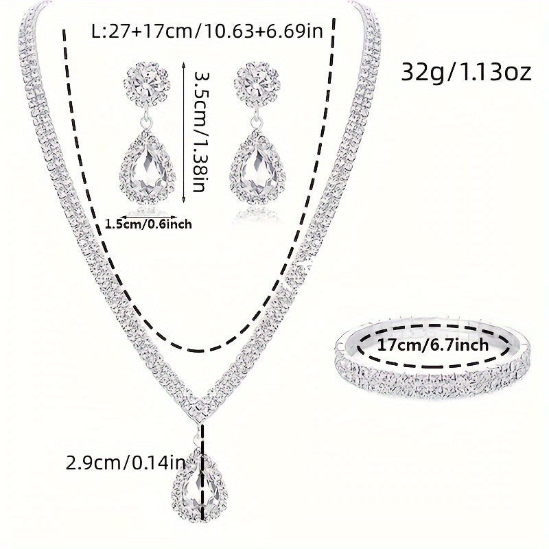 Wedding Veil Dress Necklace Evening Banquet Jewelry Set, Two-Piece Wedding Earrings and Necklace Set for Women