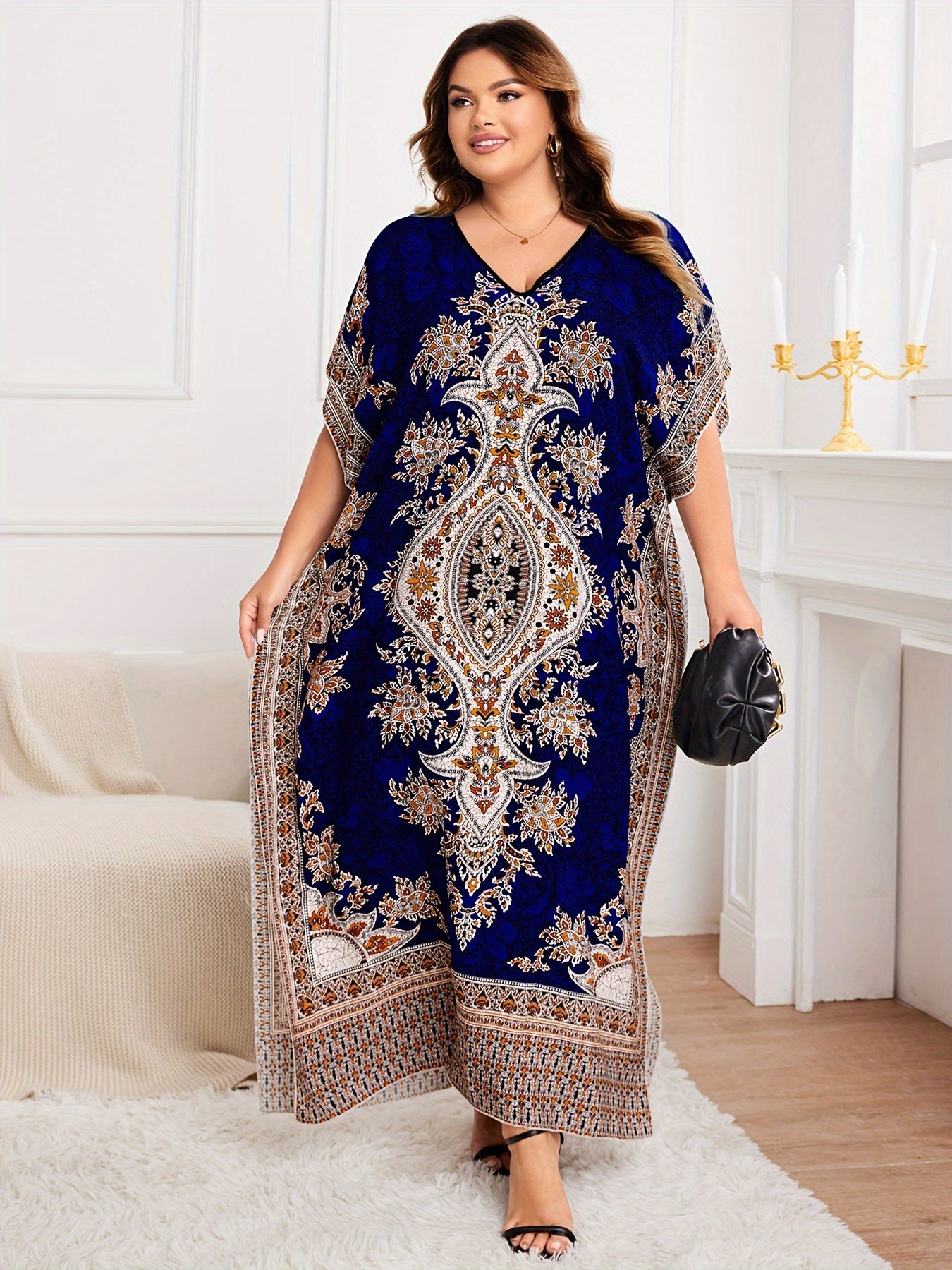 Plus Size, European and American Plus Size Women's Bohemian Vacation Dress ./MH