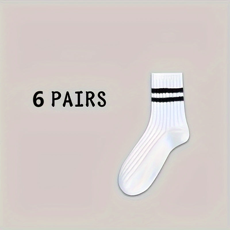 6 Pairs of Stylish Men's Crew Socks - Breathable,/MH