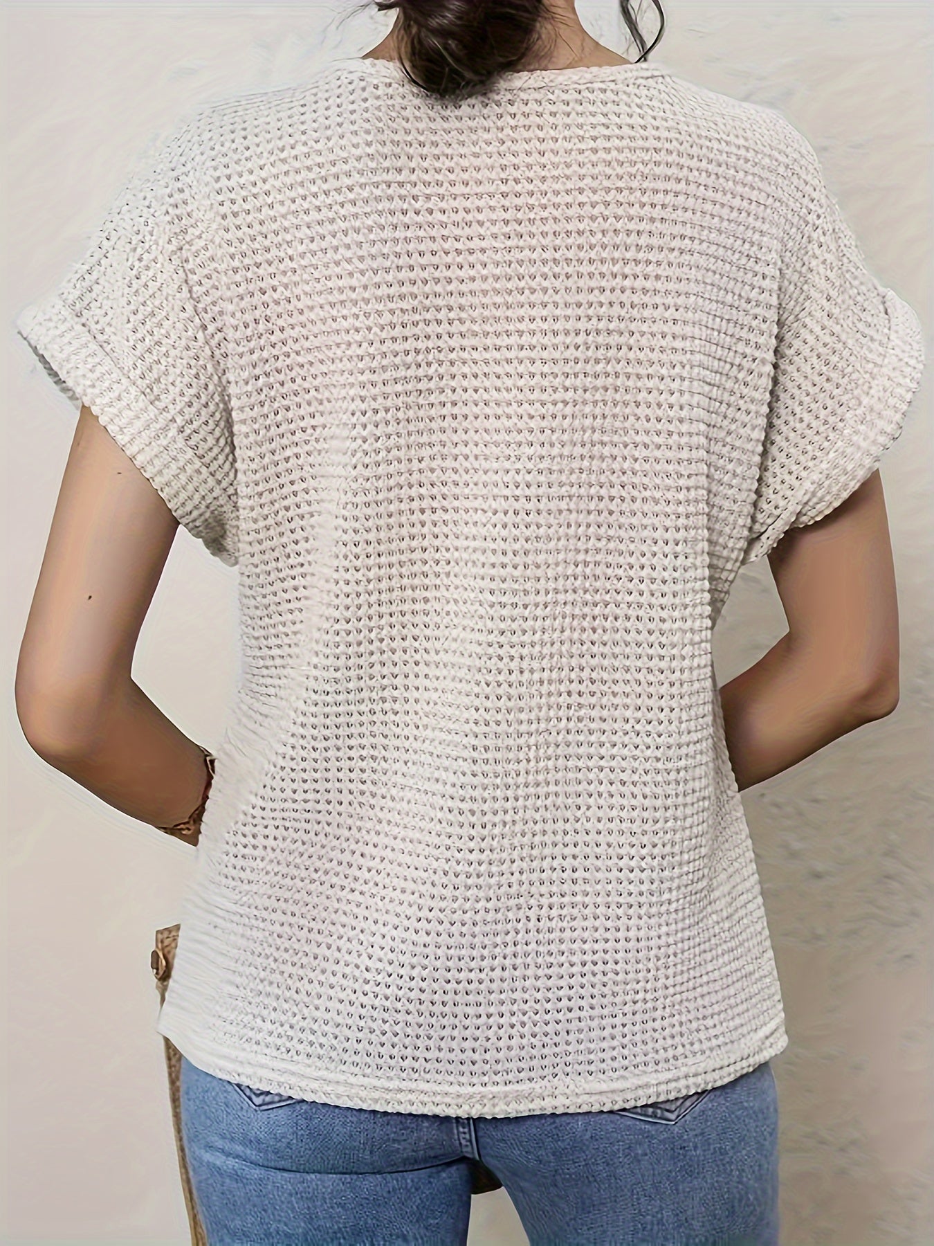 Lace Splicing Crew Neck T-shirt, Casual Short Sleeve Top For Spring & Summer, Women's Clothing