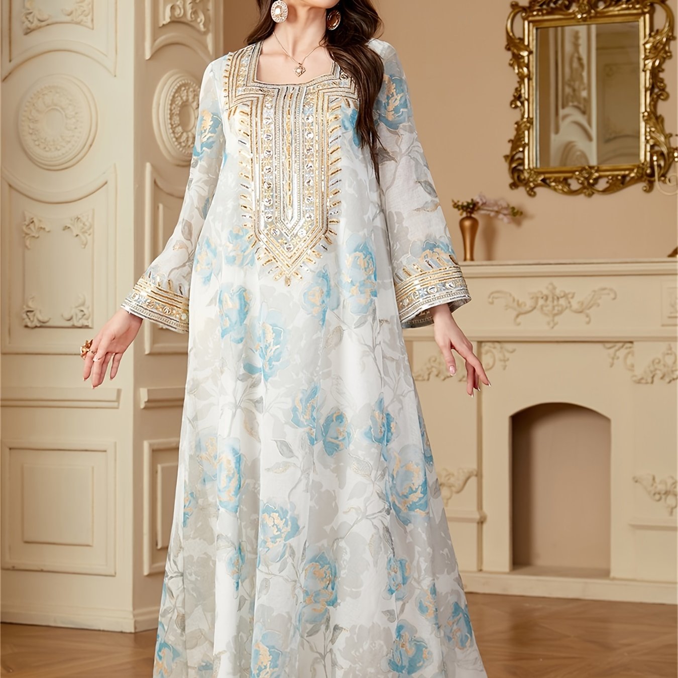 Muslim Women's Floral Print Abaya ./MH