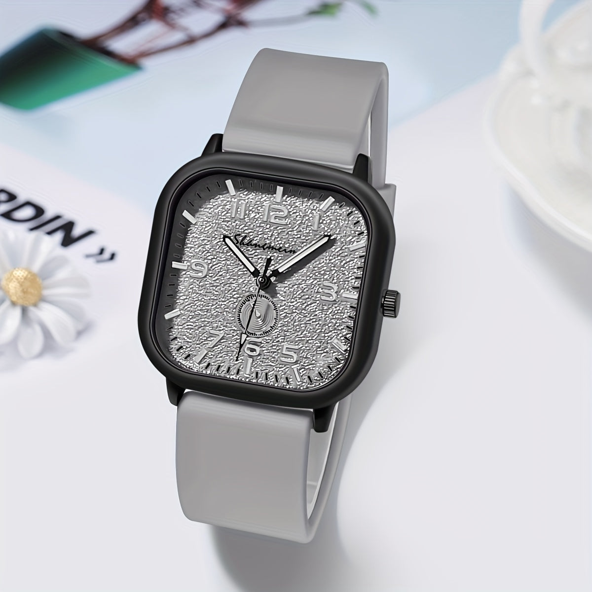 Casual Square Quartz Watch Minimalist Fashion Analog Silicone Band Wrist Watch For Men Women Students