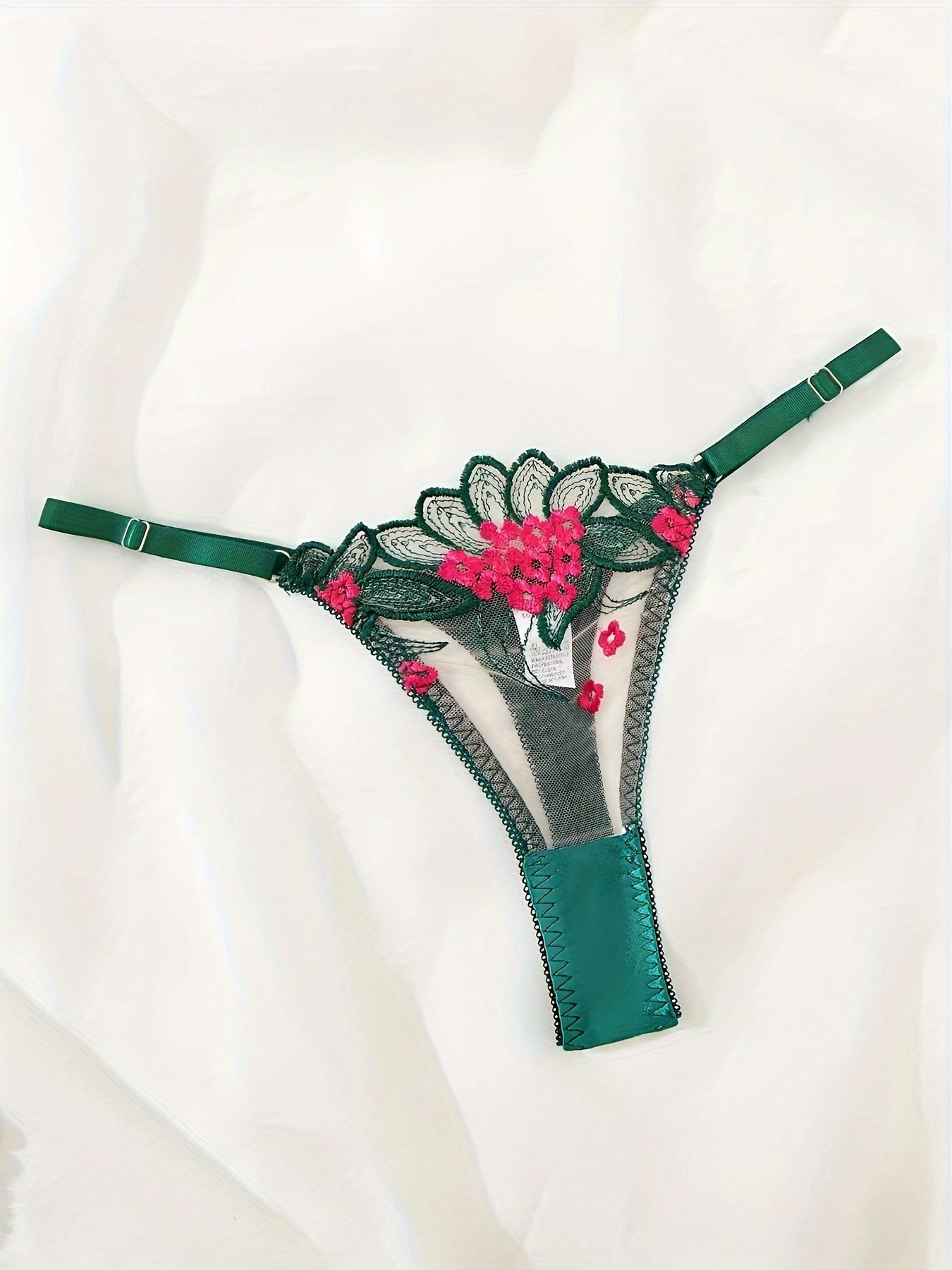 Flower Pattern Spaghetti Straps Lingerie Set For Women, Bra And Thong,/MH