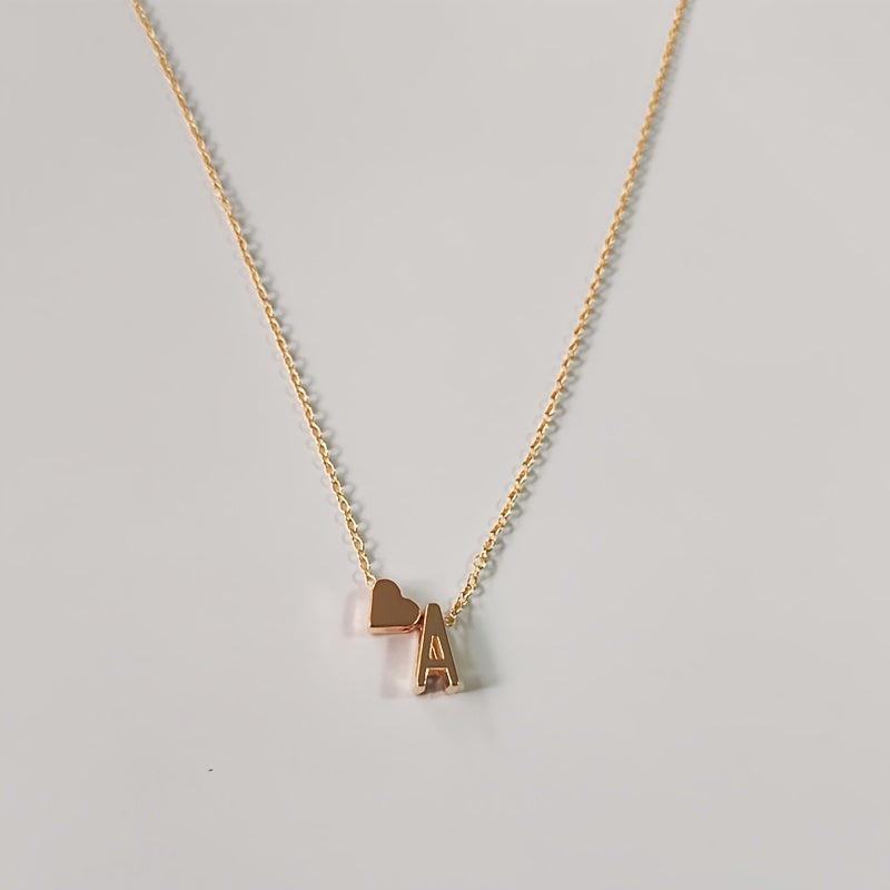 Initial Letter Heart Pendant Clavicle Chain Necklace