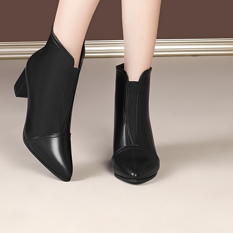1pr Elegant Solid Color Mid Heel Ankle Boots for Women -/MH