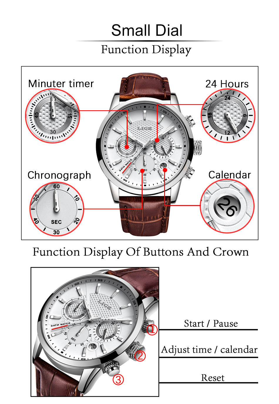 Watches Mens  LIGE Top Brand Luxury Casual Faux Leather Quartz Men's