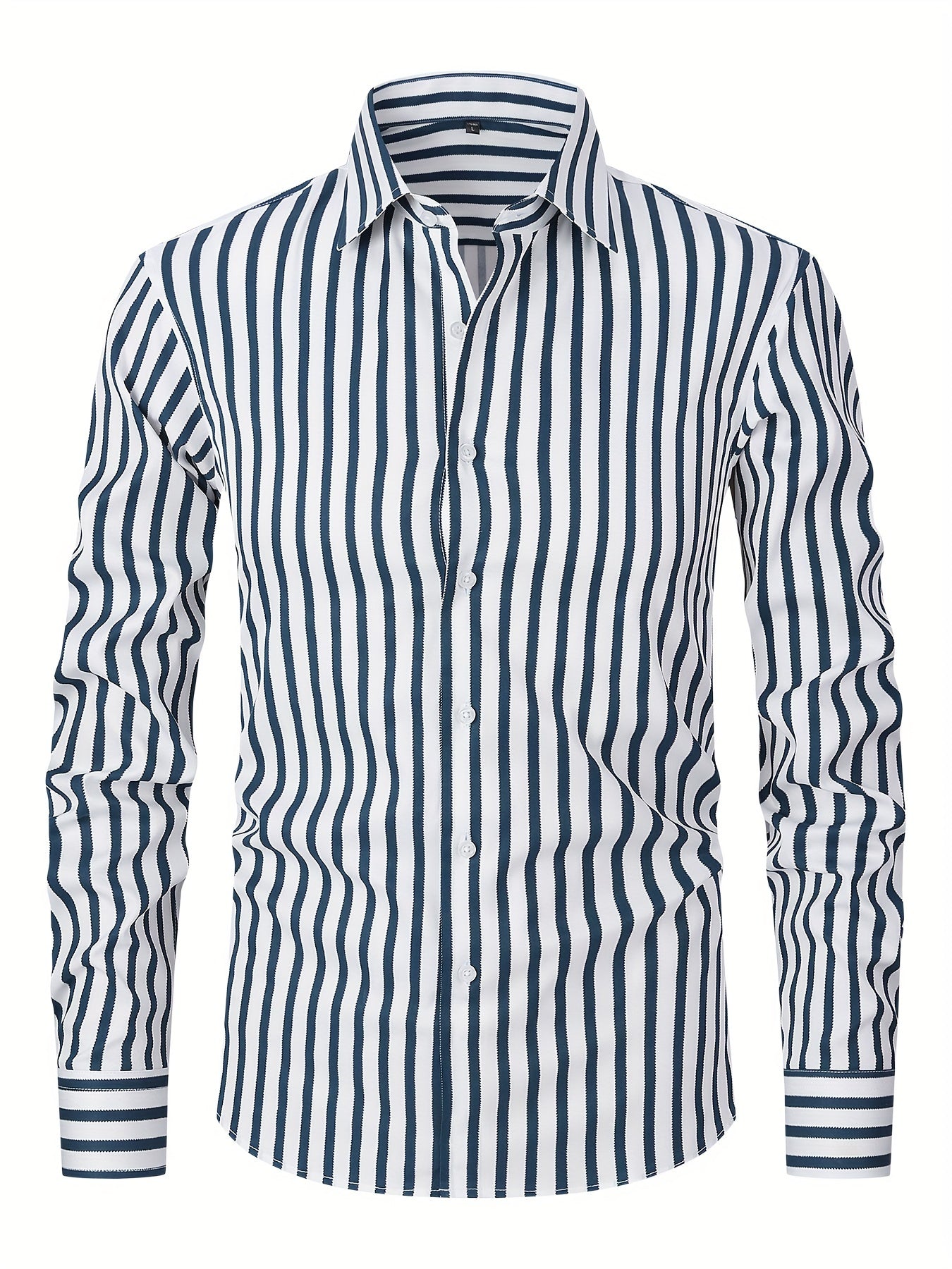 Men's Striped Lapel Collar Design Dress Shirts,