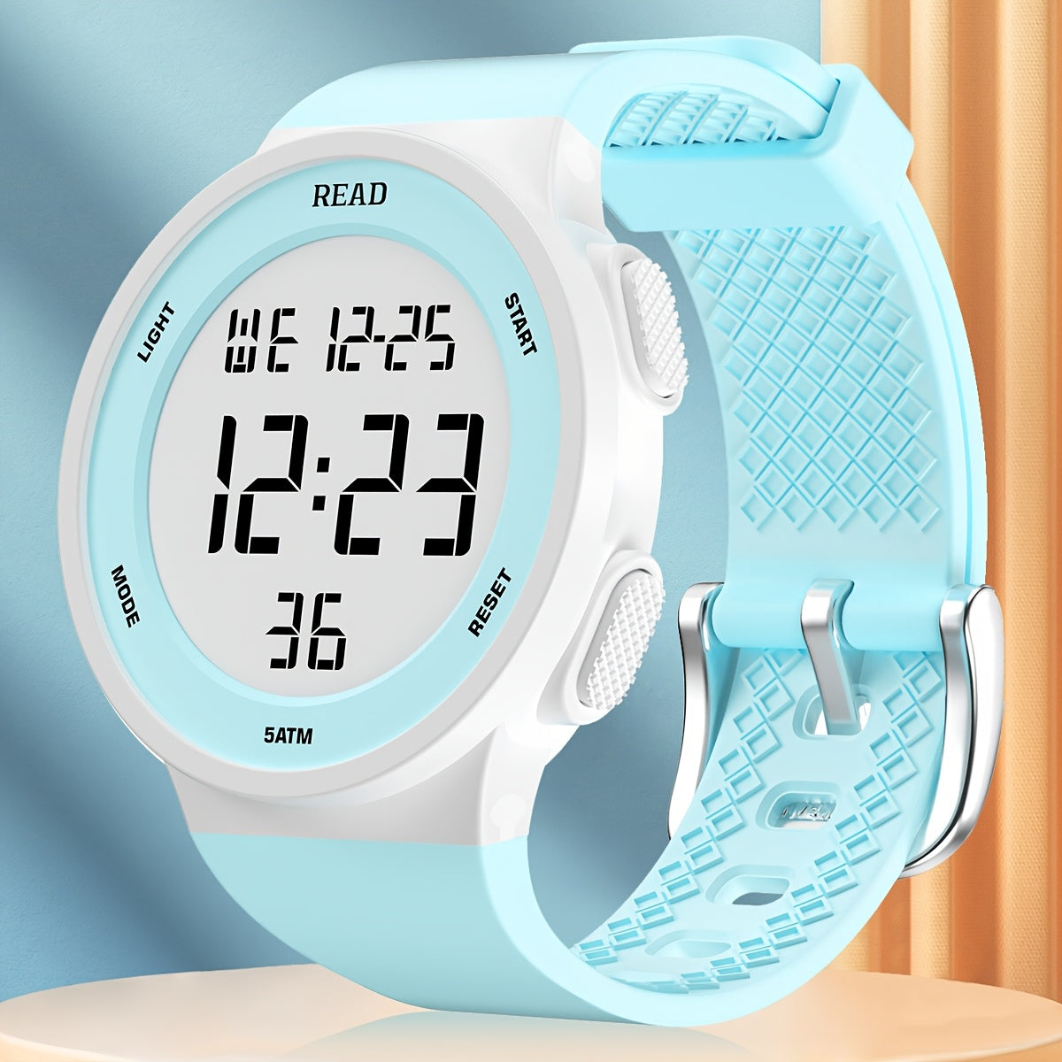 Cute Round Digital Watch, Stainless Steel Strap, Chronograph.