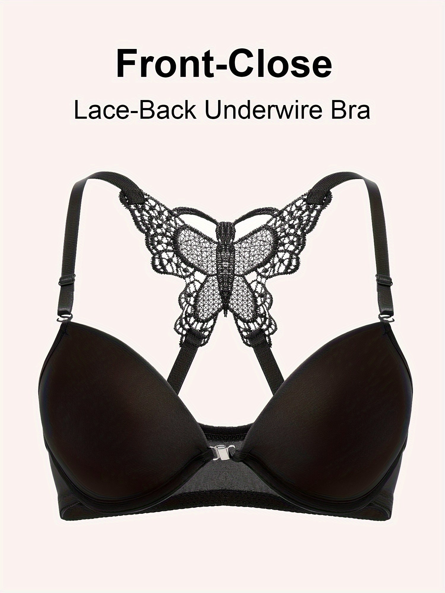 Sexy Lingerie Set, Solid Butterfly Lace Back Cami Bra & Panties, /MH