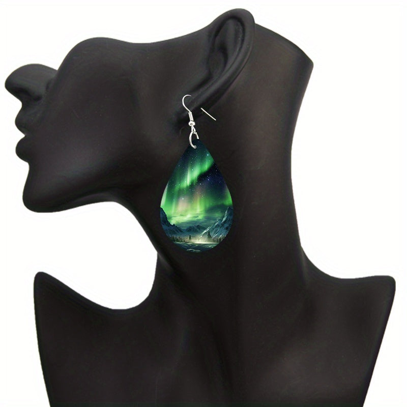 1 Pair Unique Tree of Life Wooden Earrings - Drop & Dangle Jewelry with Waterdrop Design, Flower Pattern, and Leaves Motif - Perfect Gift for Girls and Nature Lovers