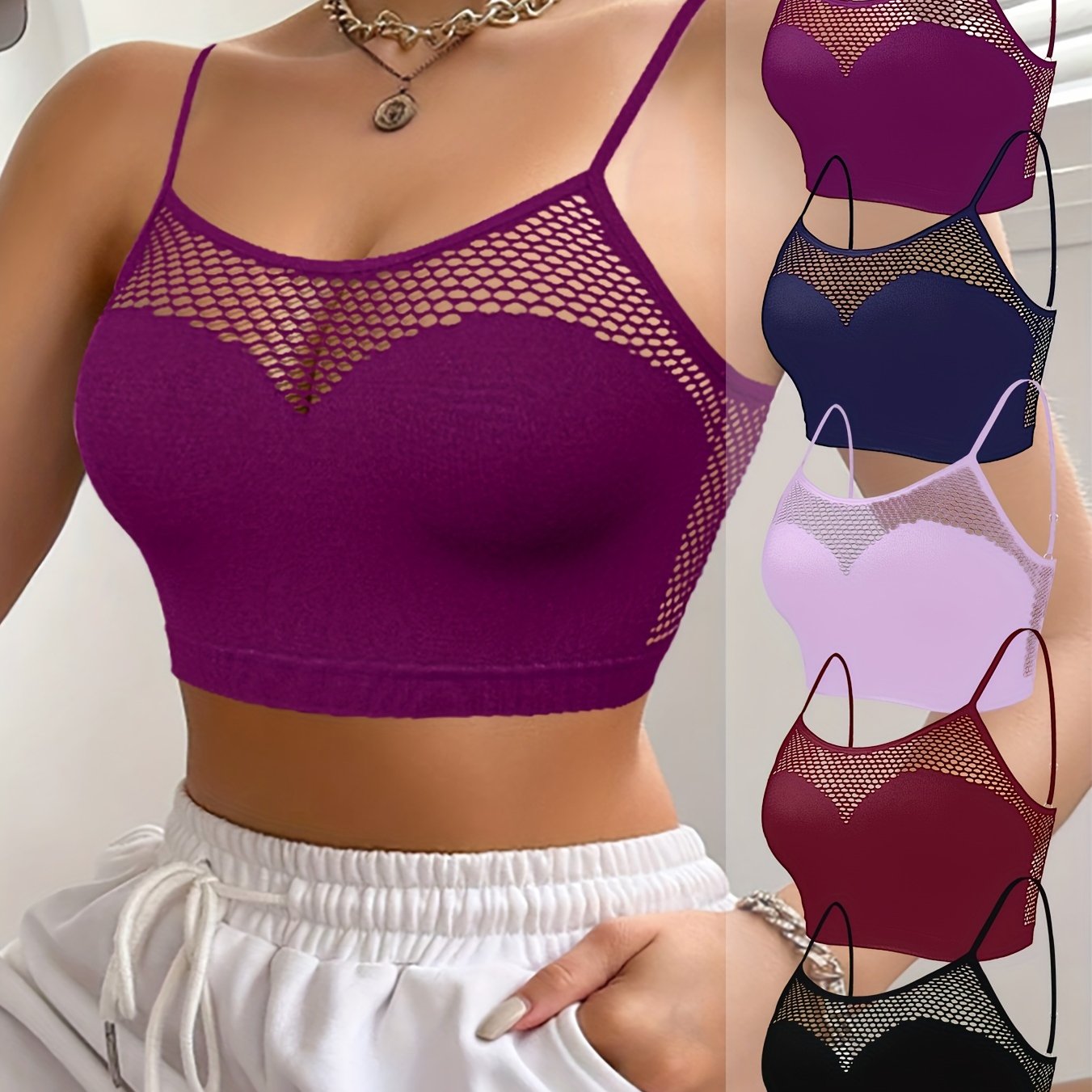 5-Pack Sexy Cutout Bras, High Support Knit Fabric,