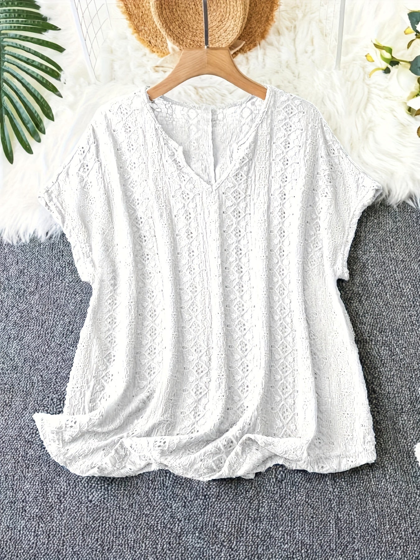 Plus Size - Women'S Elegant V-Neck Bat Sleeve T-Shirt - Slim Fit,