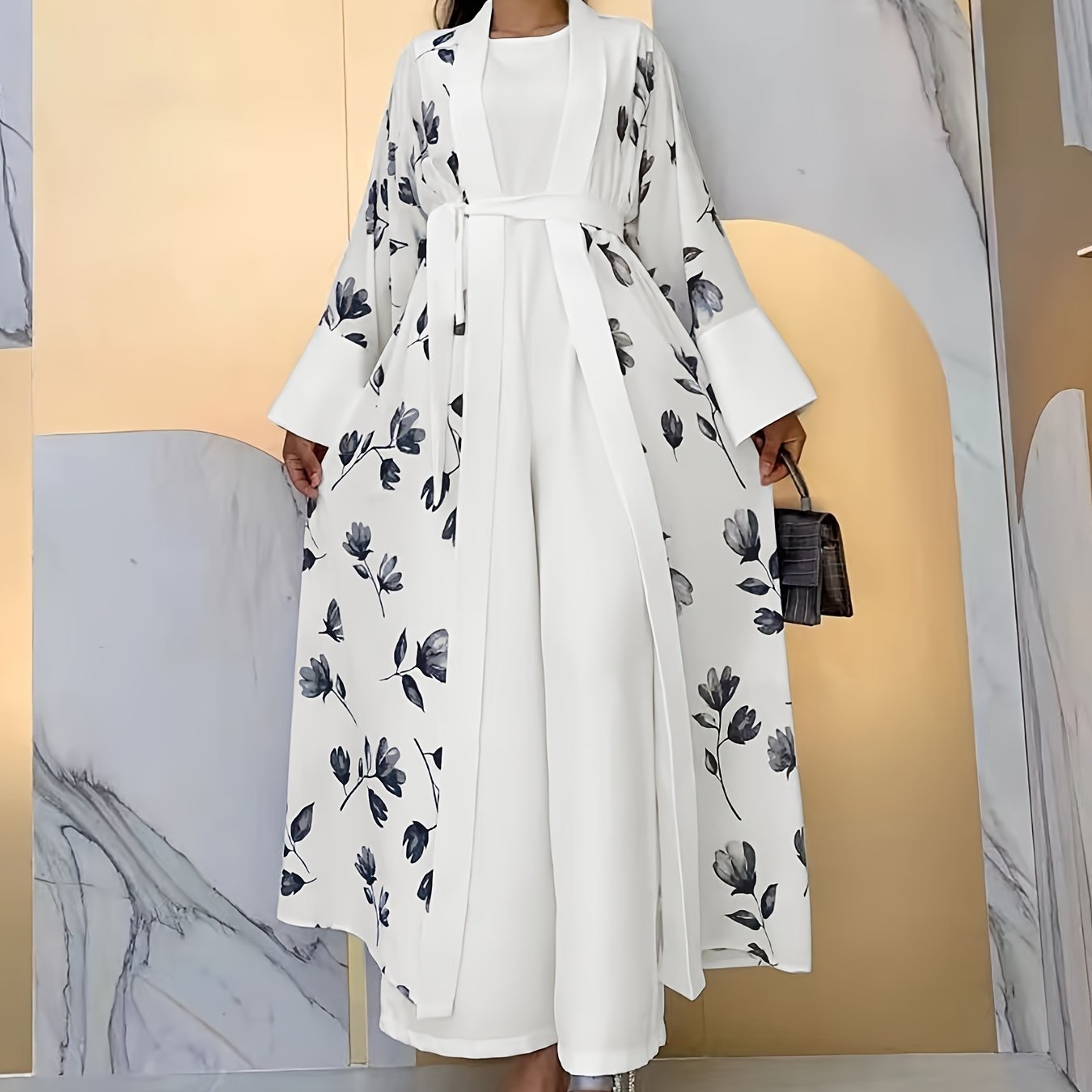 Ethnic Modest Dress Set Without Hijab, Floral Print Long Length leeveless , /MH