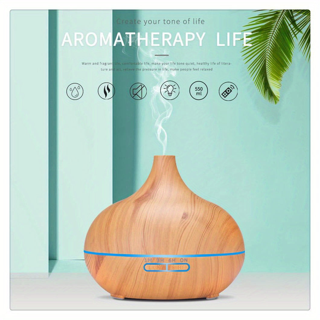1pc Aroma Diffuser Essential Oil Large Room Office 550ml Wood Color USB Charge Essential Oil Diffusers Cool Mist Humidifier Super Quiet Ambient 7 Color LED Light Waterless Auto Off Aromatherapy Diffuser For Home Bedroom Gift