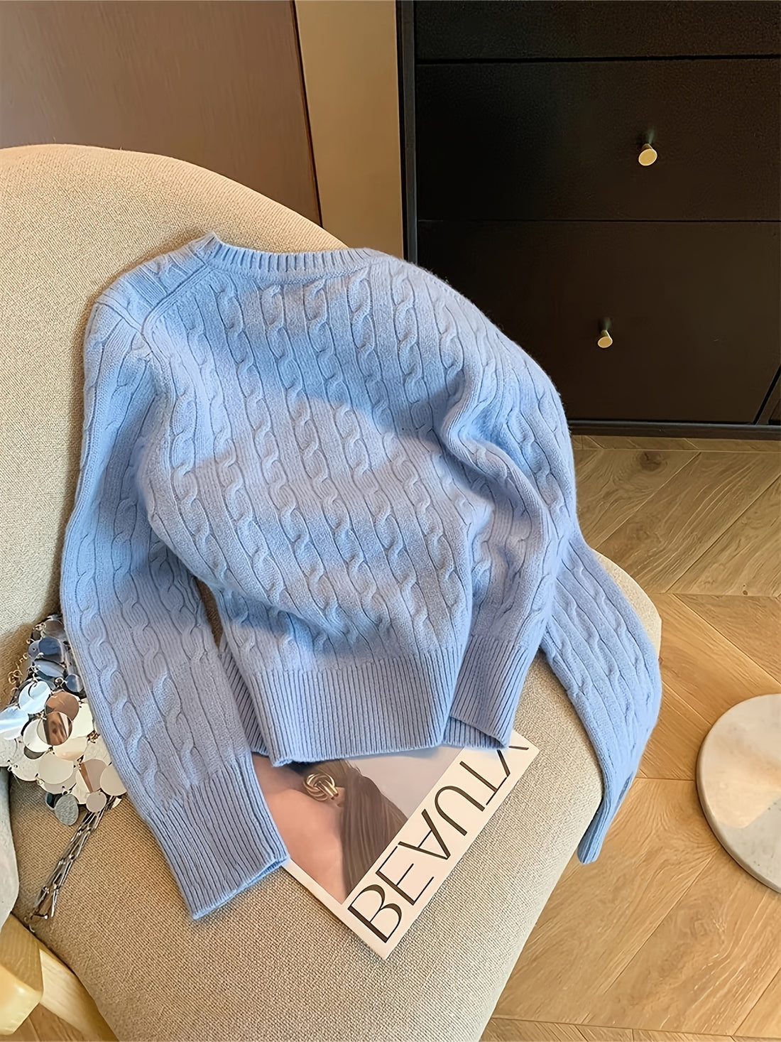 [Home Relaxation] Women's Elegant Cable Knit Sweater .