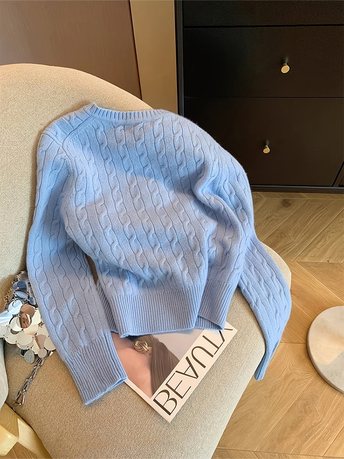 [Home Relaxation] Women's Elegant Cable Knit Sweater .