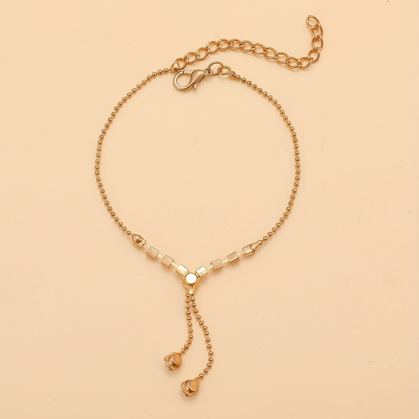 1pc Elegant Simple Style Silvery Plated Copper Anklet with Rhinestone Tassel Chain,