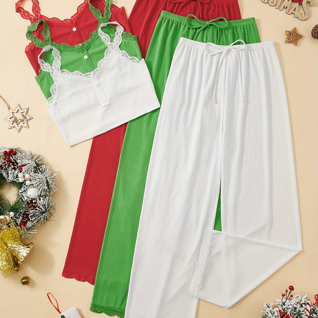 3 Sets Lace Trim Lounge Set,
