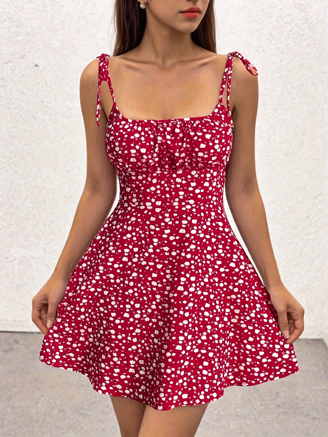 [Elegant Cami Dress] Elegant Floral Print Cami Dress |