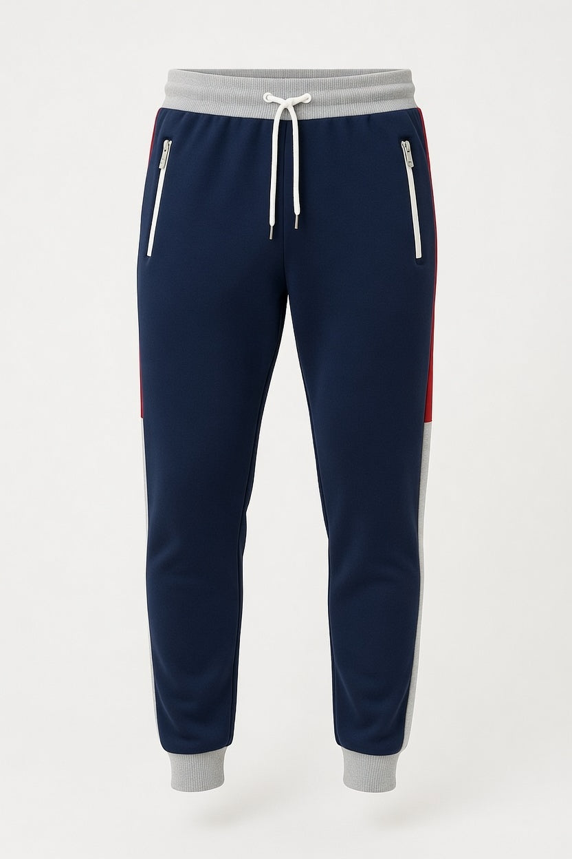 Men’s Blue Colorblock Trouser Pants with Zipper Pocket.Sizes (30"-38") MH