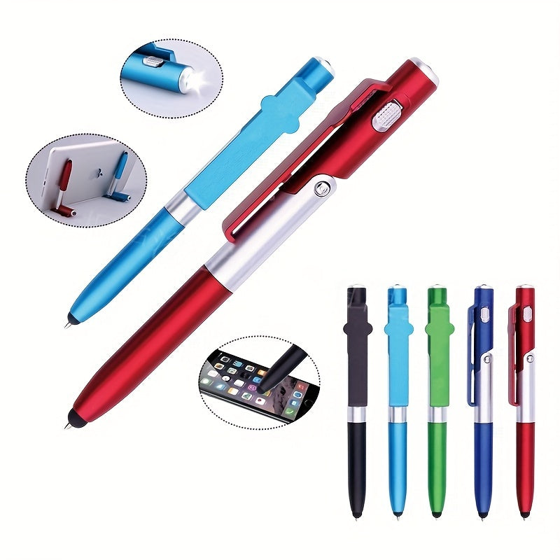 1pc Multi-function 4-in-1 Foldable Ballpoint Pen Stylus (Flashlight + Support) For Tablet Cellphone Gift For Birthday/Easter/President's Day