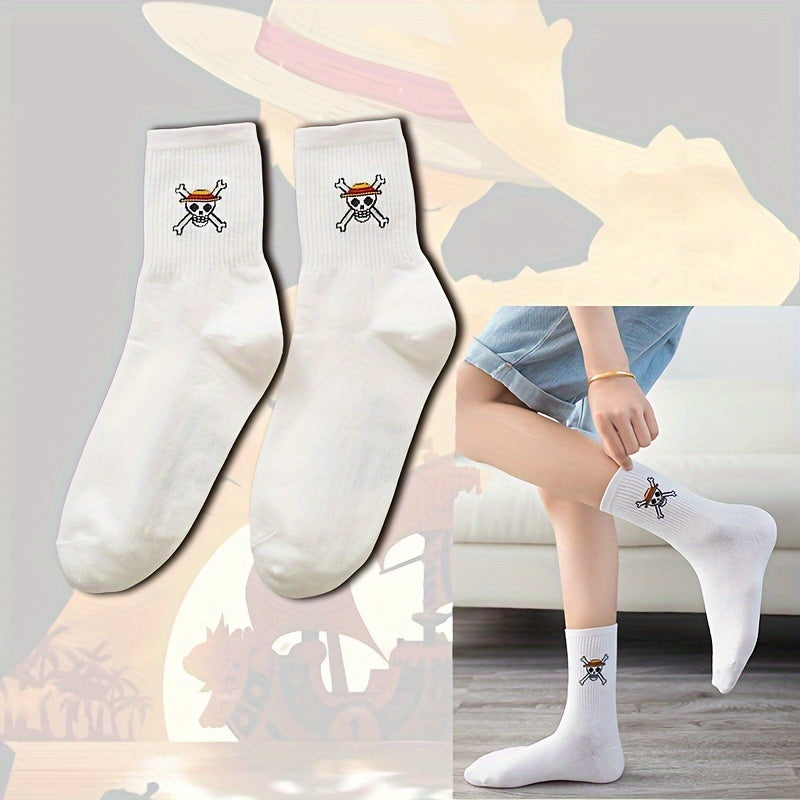 One Piece Luffy 2pcs Fashion Socks -  Cartoon Anime Design for All Seasons./MH