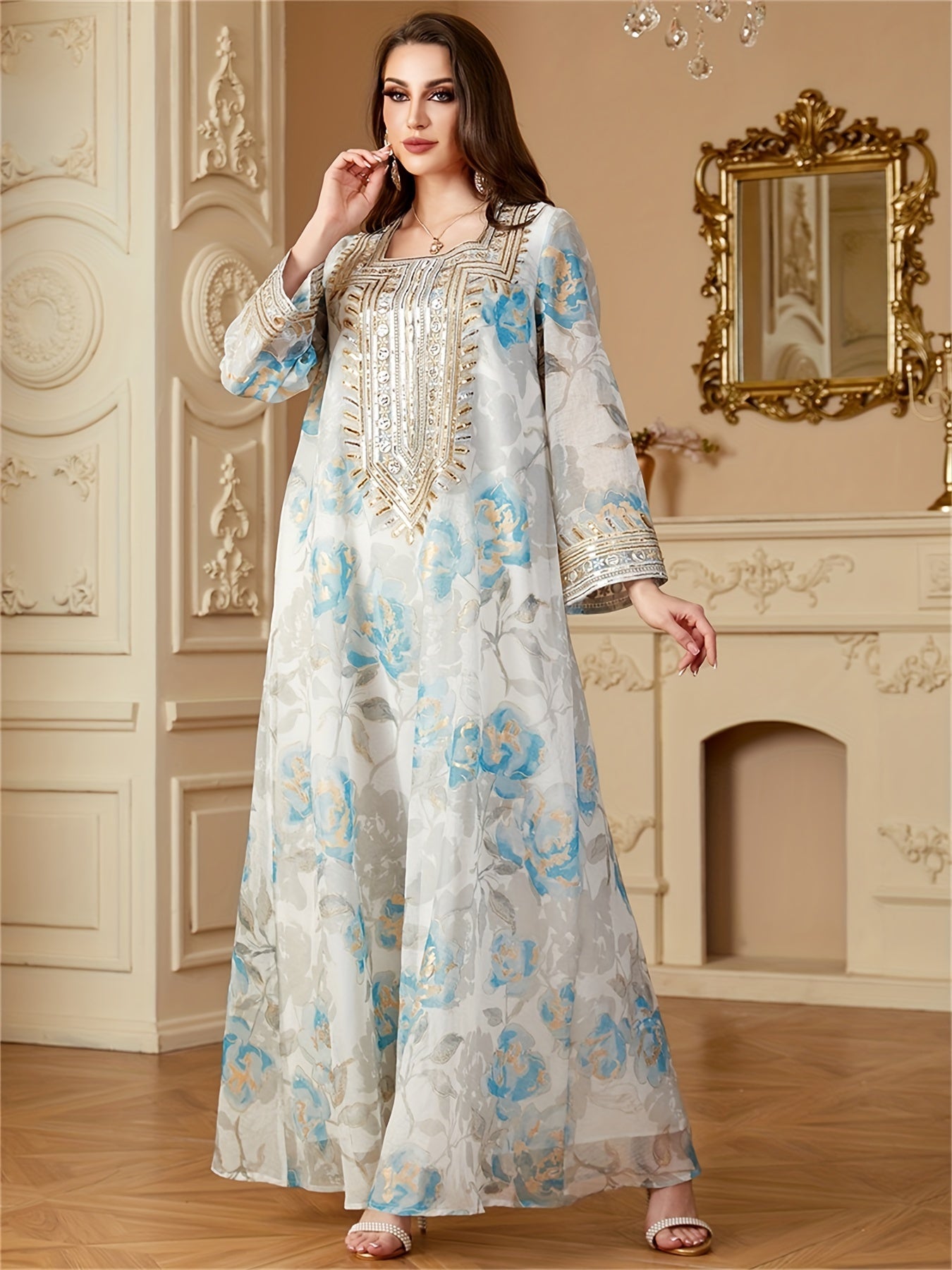 Muslim Women's Floral Print Abaya ./MH