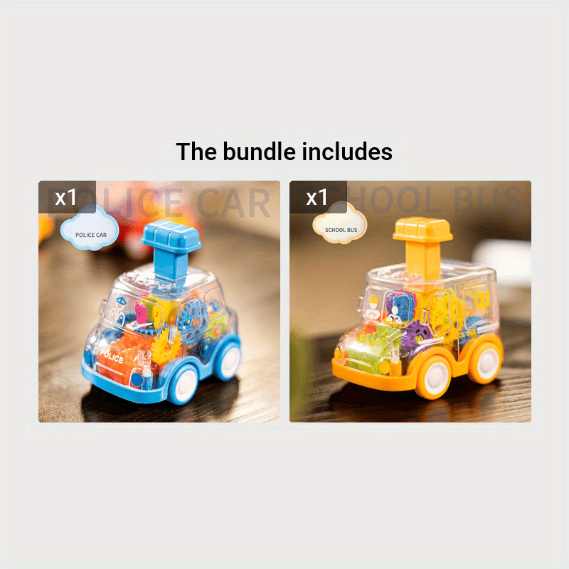 Children Cartoon Transparent Gear Toy Car, Educational Pull Back Car Model, Boy And Girl Christmas Halloween Thanksgiving Birthday Gift ( Gear Color Is Random)