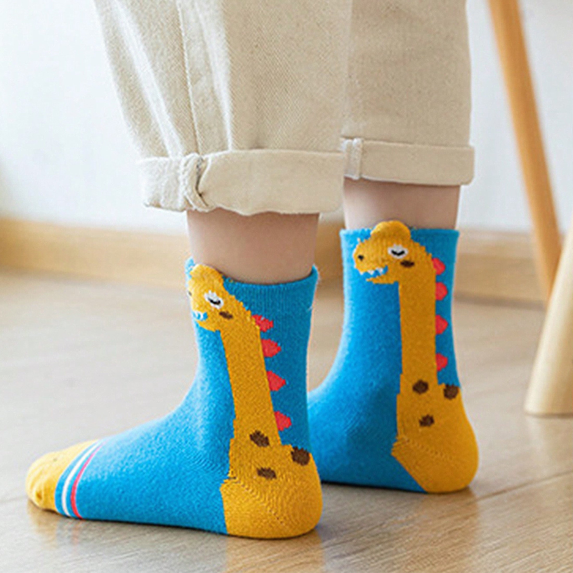 Cartoon Green Dino Pattern 5 Pairs Boy's Short Crew Socks,/MH