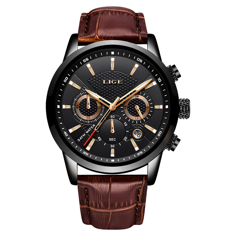 Watches Mens  LIGE Top Brand Luxury Casual Faux Leather Quartz Men's