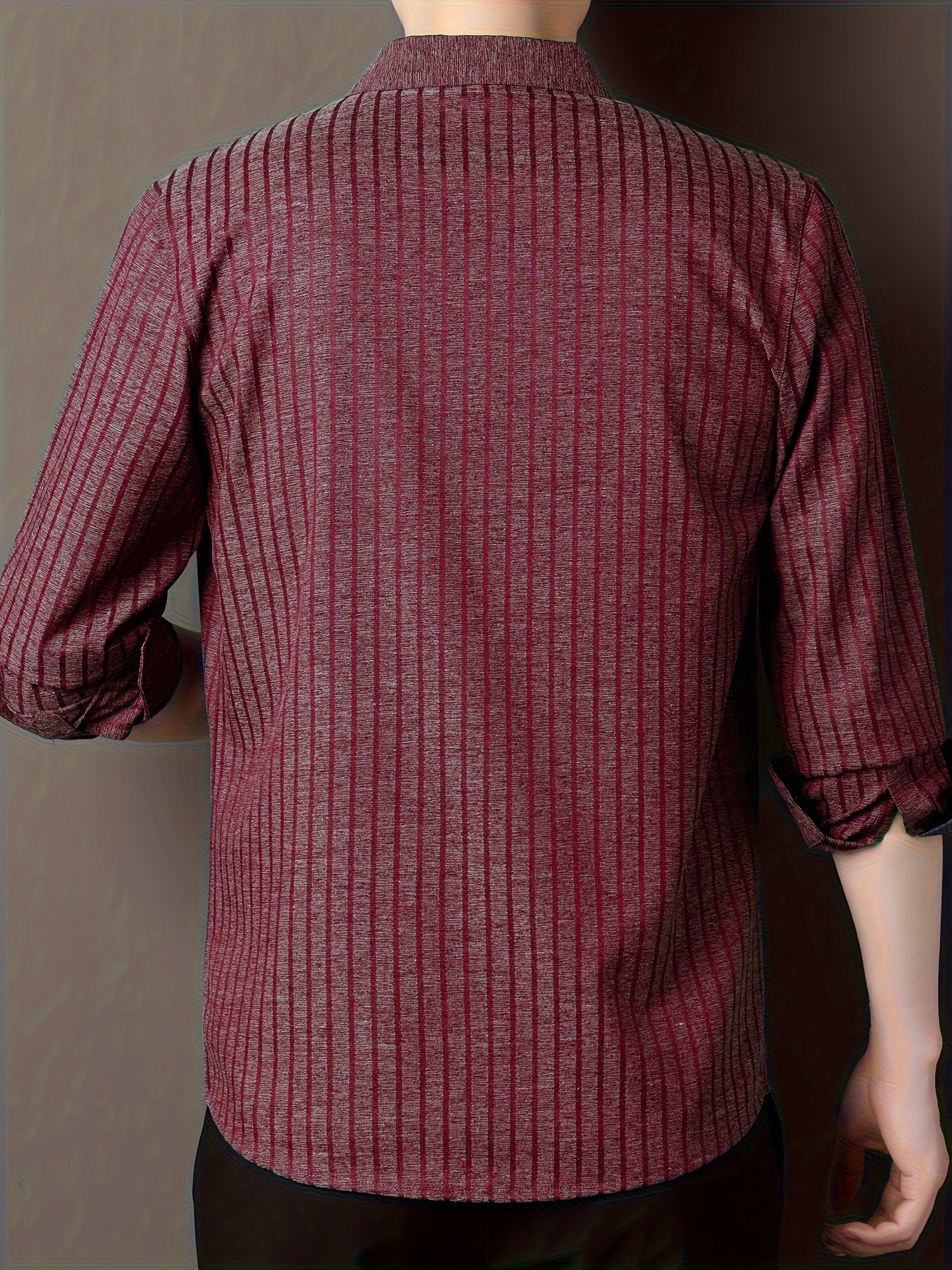 Men's Striped Lapel Collar Design Dress Shirts, Long Sleeve.