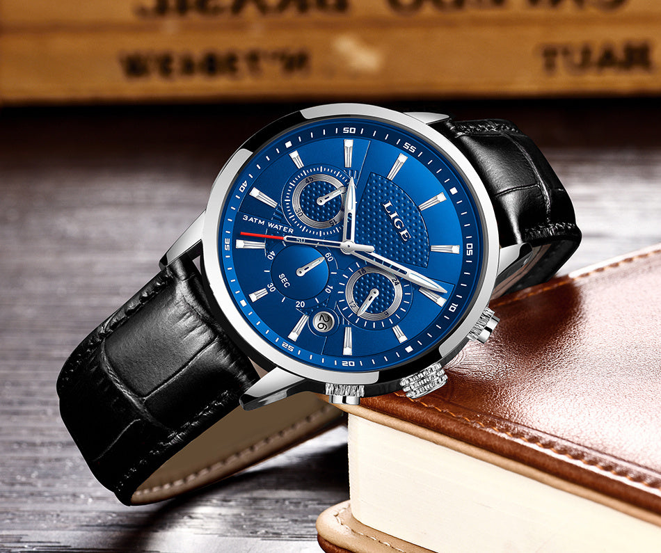 Watches Mens  LIGE Top Brand Luxury Casual Faux Leather Quartz Men's