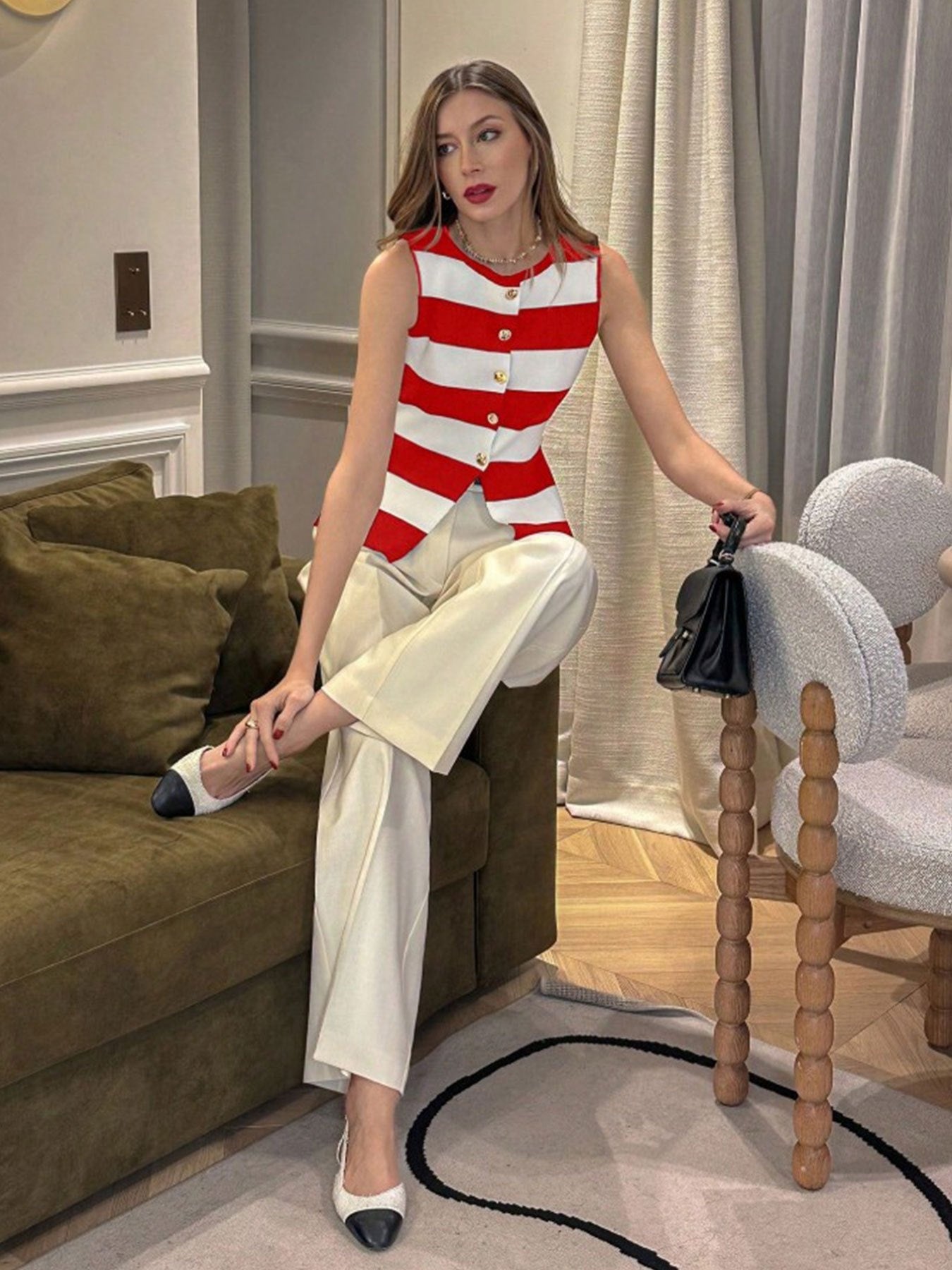 Women'S Navy & White Horizontal Stripe Button-Front Cardigan .