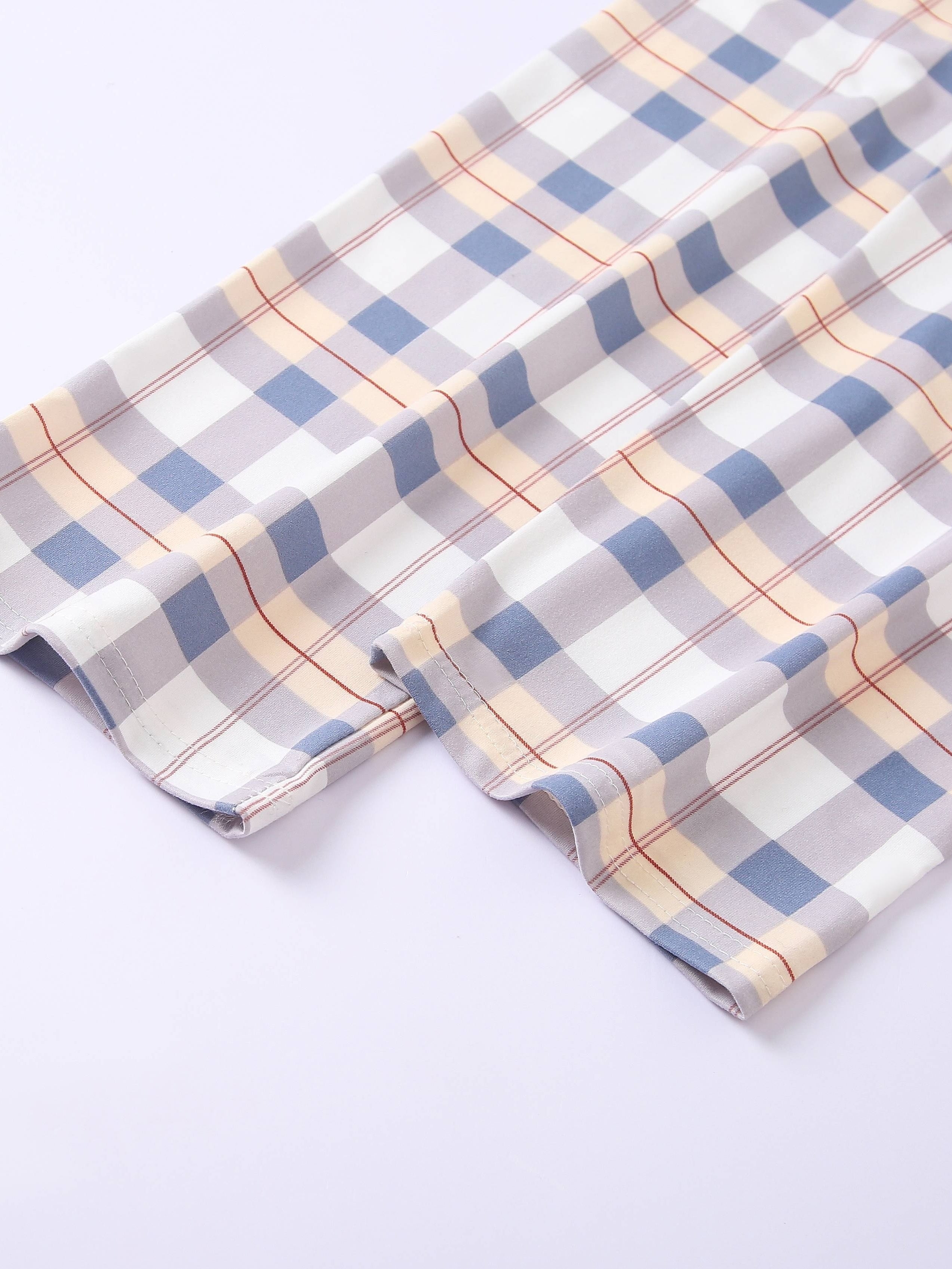 Plaid Print Crew Neck Pajamas Set,